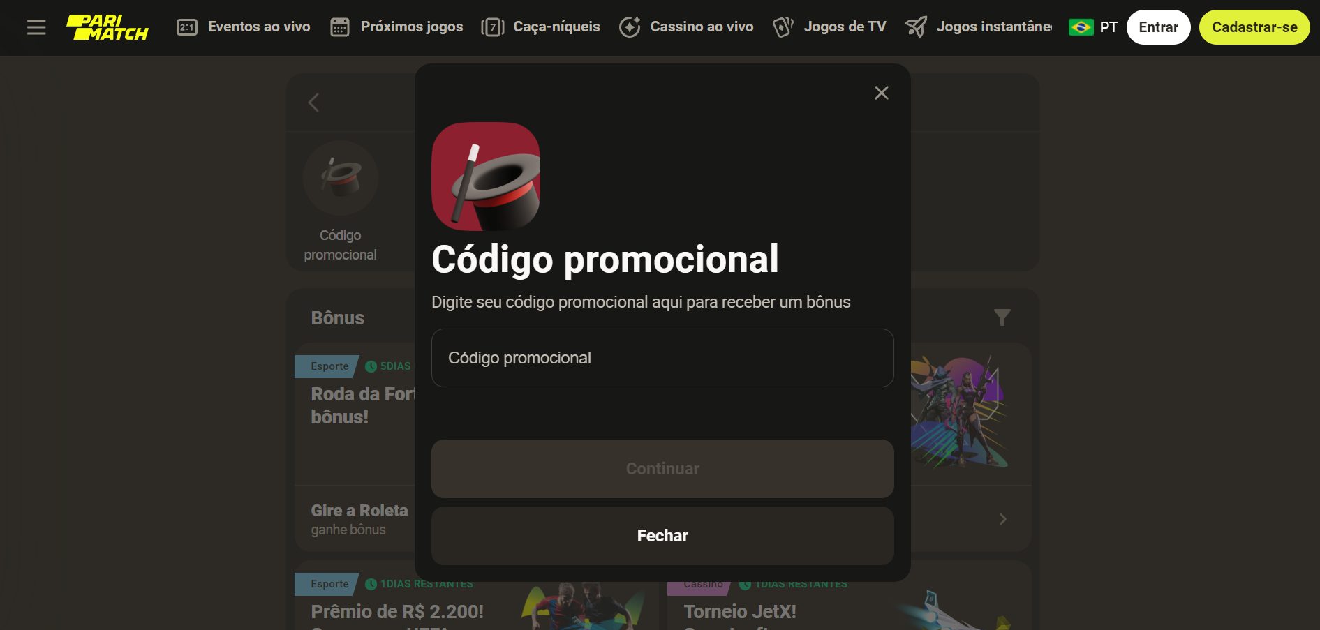 Benefícios do Código Promocional Parimatch